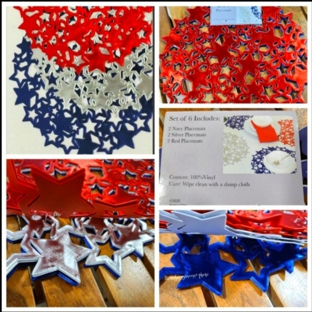 6pc 4th of July Cut Out Stars Vinyl Placemat Set Patriotic Indoor Outdoor Decor - Picture 13 of 13